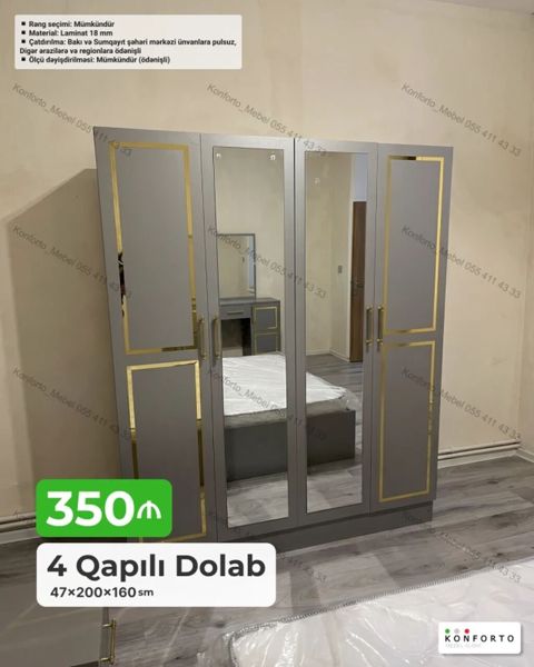 4 qapılı geyim dolabı Ölçü: 47 200 160 sm Material: 18 mm — Bakı
