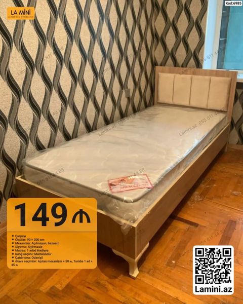 Tək nəfərlik çarpayı – Kod: 6985 - Ölçü: 90 200 sm - Mexanizm — Bakı