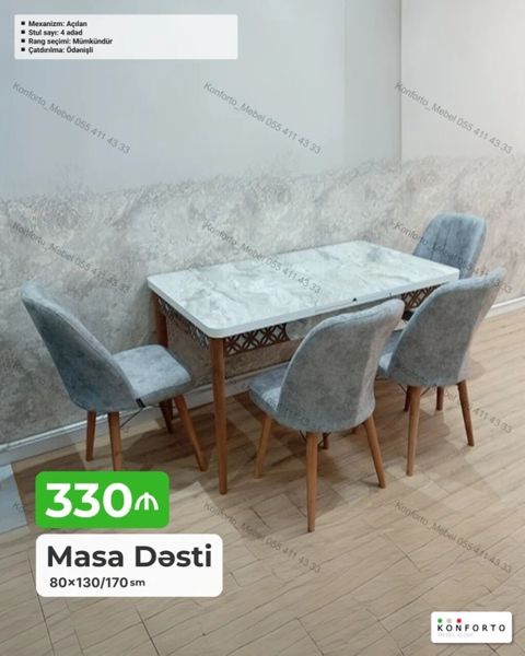 Masa Dəsti – 80×130/170 sm - Mexanizm: açılan (uzadıla bilən masa) — Bakı