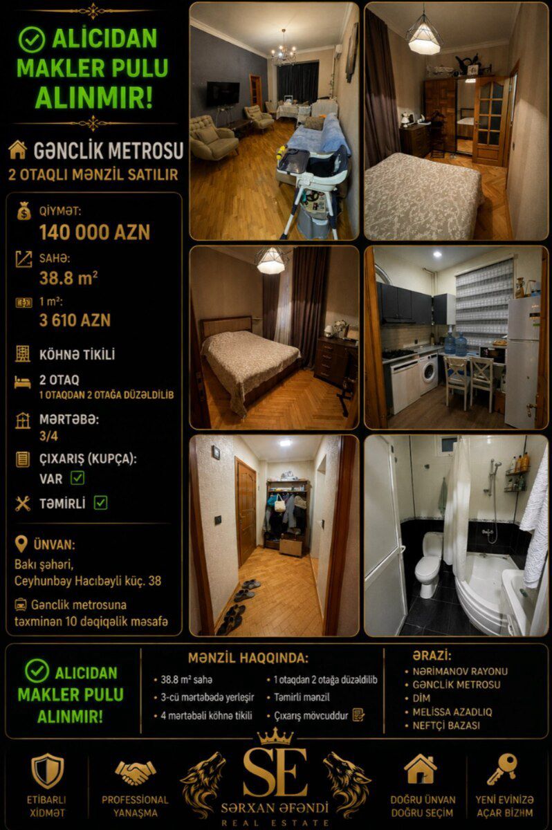 2-otaqlı mənzil, Gənclik m., 38.8 m² — Mənzil, Bakı