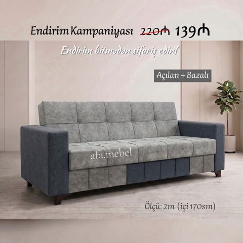Açılan və bazalı divan - Ölçü: 2 m (daxili 170 sm) - Mexanizm: asan — Bakı