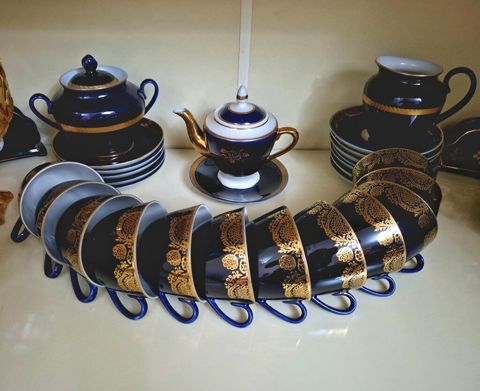 Çay dəsti, rəng - Göy, Farfor, 6 nəfərlik — Bakı