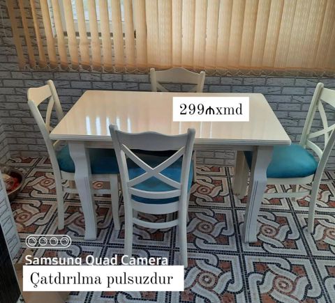 Mətbəx üçün, Yeni, Açılmayan, Dördbucaq masa, 4 stul — Bakı