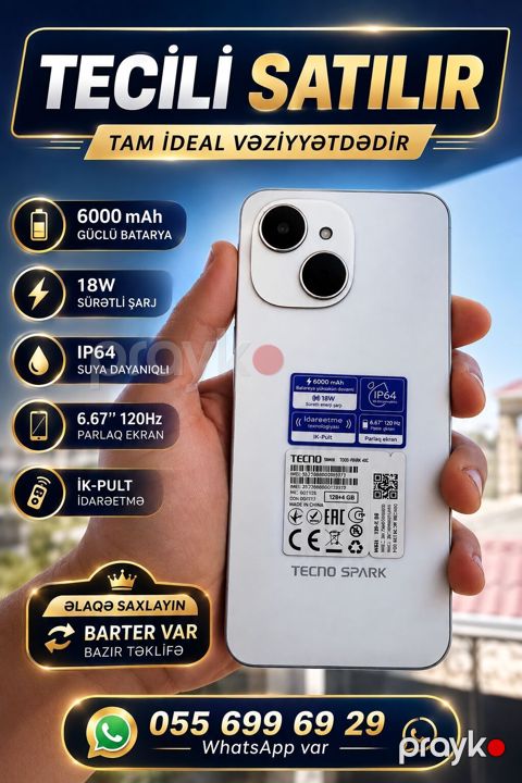 Tecno Spark 30, 128 GB, rəng - Ağ, Kredit — Bakı