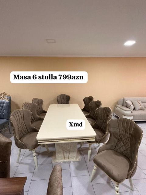 Mətbəx/qonaq otağı üçün dəst: - 1 ədəd yemək masası + 6 ədəd stul — Bakı
