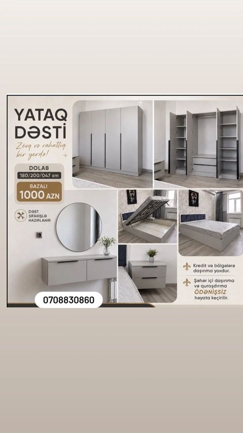 Yataq Dəsti – zövq və rahatlıq bir yerdə Komplektin tərkibi: - Geniş — Dolab Taxt Çarpayı Mebel Fabriki ✨Əfsanə.x — Bedroom furniture sets