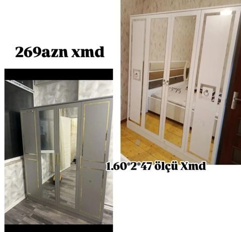 Geniş tutumlu qapılı şkaf - Ölçü: 1.60 m (eni) 2.00 m (hündürlük) — Bakı