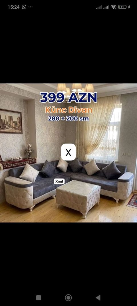 Künc divan – 280 200 sm - Rəng: tünd boz və krem kombinasiyası — Bakı