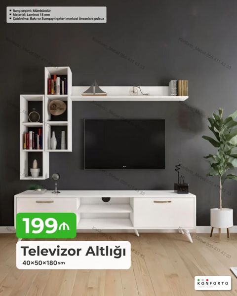 Televizor altlığı və divar rəfi dəsti - Ölçü: 40 50 180 sm — Bakı