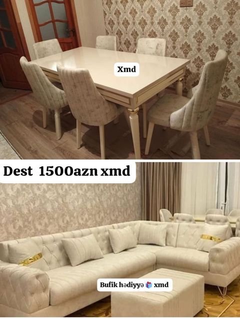 Klassik-modern üslubda mebel dəsti - Yumşaq krem rəngində L formalı — Bakı