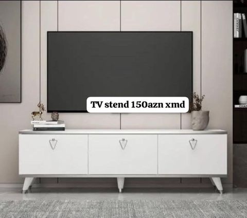 TV stend – 150 AZN - Minimalist dizayn, ağ rəng - 3 qapılı saxlama — Bakı