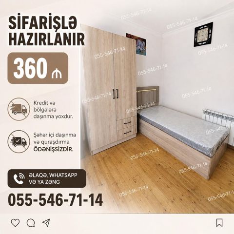 Sifarişlə hazırlanan yataq otağı dəsti. Tərkibi: - Tək nəfərlik — Bakı