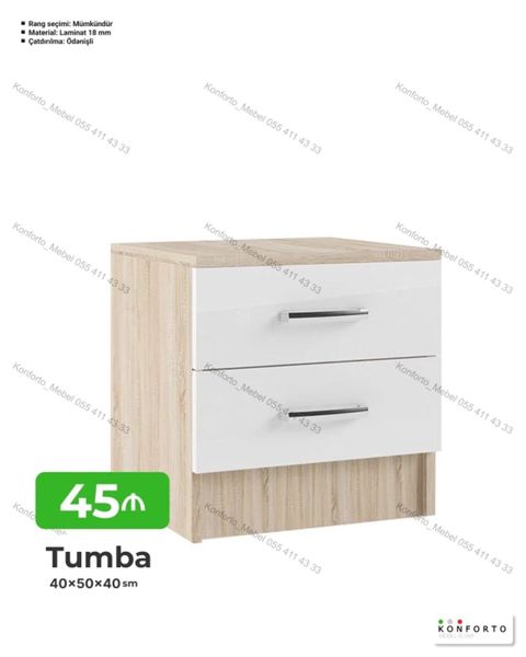 Tumba – 40×50×40 sm - İki çekmecəli komod/tumba - Korpus: açıq ağac — Bakı