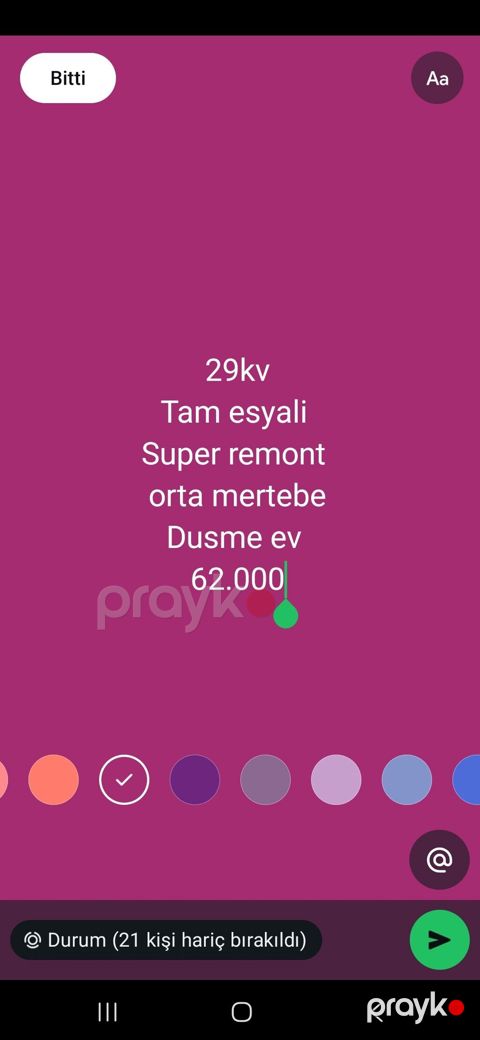 29 kv.m tam əşyalı, super remontlu, orta mərtəbədə yerləşən düşmə
