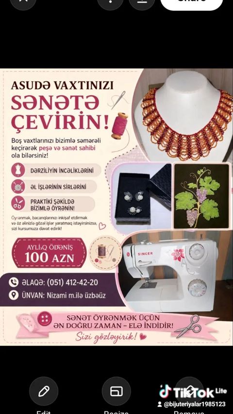 Asudə vaxtınızı sənətə çevirin – peşəkar əl işləri və dərzilik kursu — Xırdalan