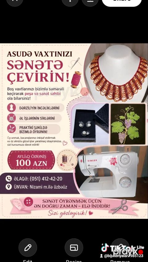 Asudə vaxtınızı sənətə çevirin – peşəkar əl işləri və dərzilik kursu — Xırdalan