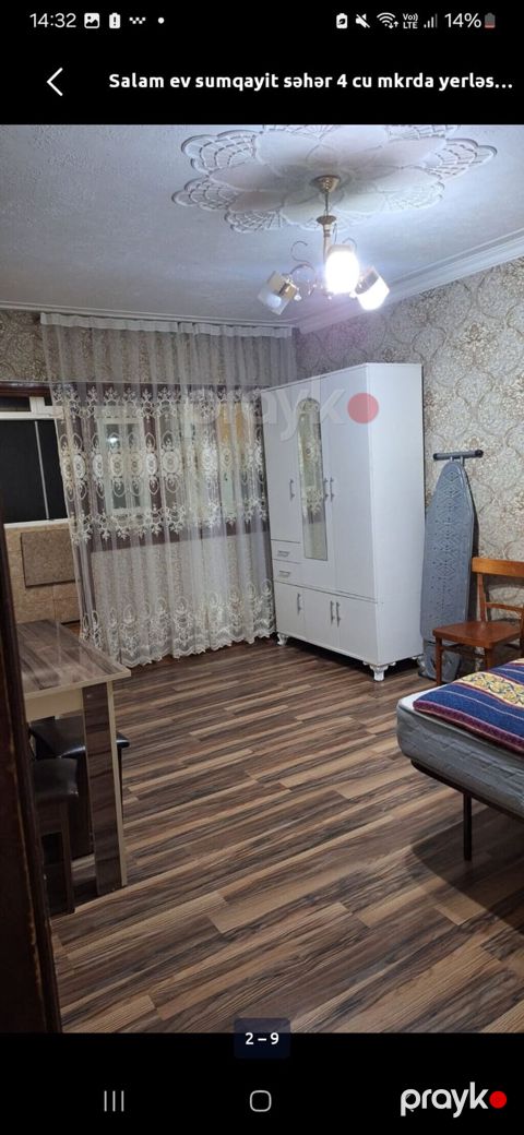 Sumqayıtda 4 mkrda 2 otaqlı mənzil kirayə veriilir.5 mərtəbənin 4cü