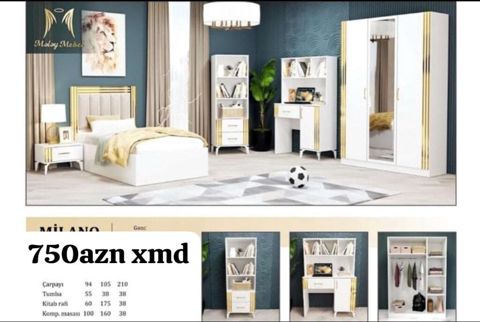 Mılano gənc otağı dəsti - Rəng: ağ və qızılı detallar - Üslub — Bakı