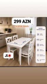 Ağ rəngdə yemək masası dəsti - Dəstə 4 ədəd stul daxildir - Masanın — Furniture