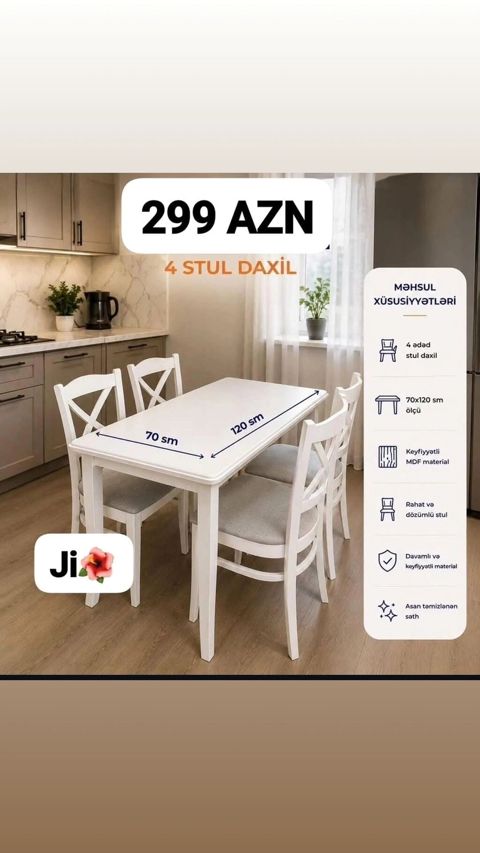 Ağ rəngdə mətbəx/qonaq otağı üçün yemək masası dəsti. Xüsusiyyətlər — Sumqayıt