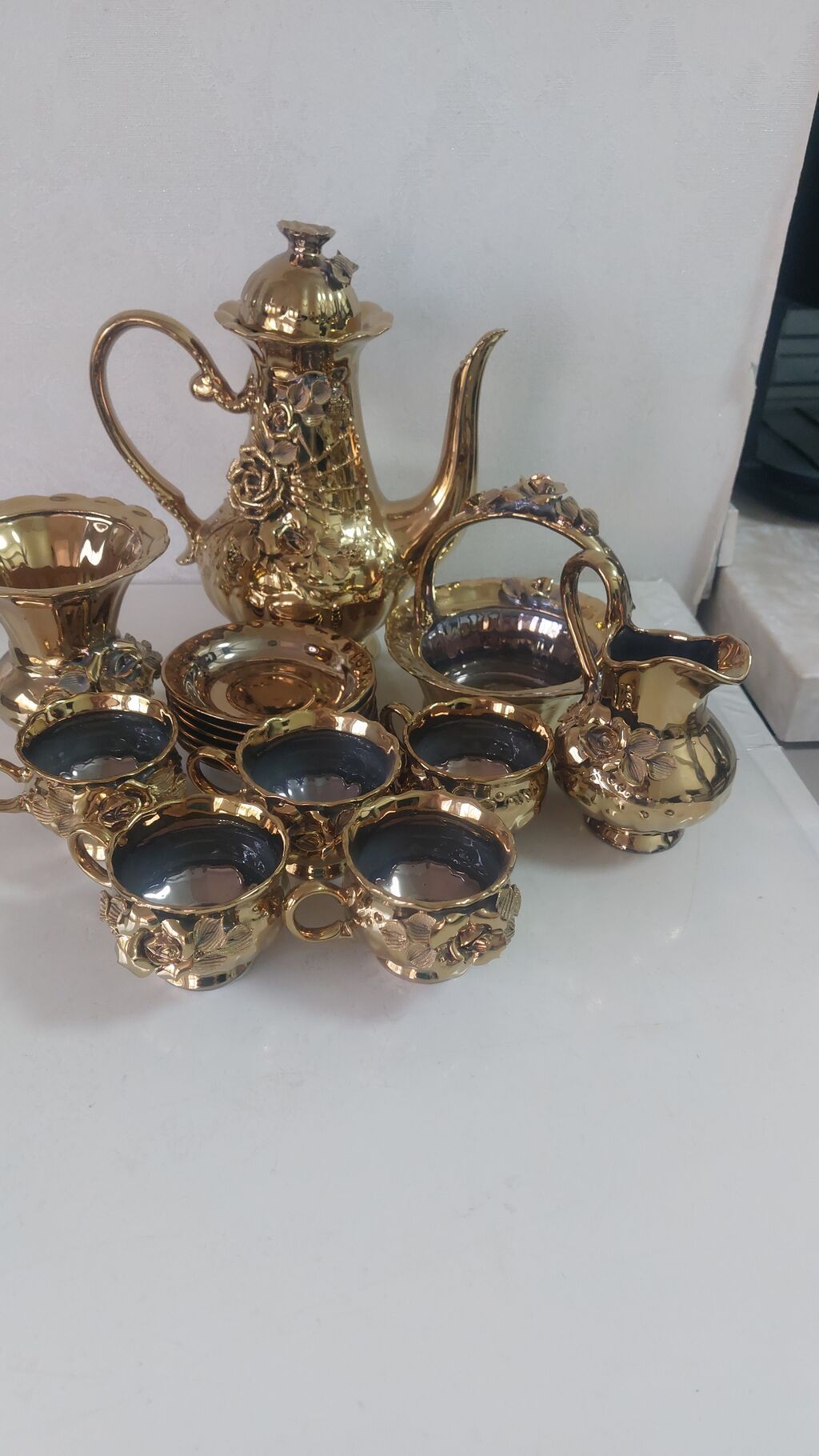 Çay dəsti, rəng - Qızılı, Keramika — Mallar, Bakı (2)