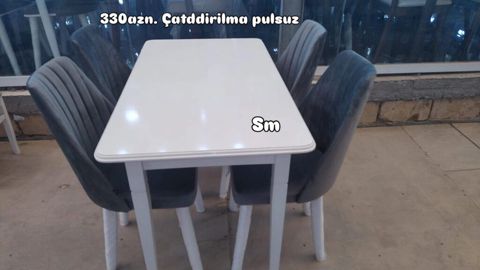 Ağ masa və 4 ədəd dəst kreslo - Dəst: 1 masa + 4 kreslo - Masa — Bakı