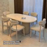 Oval formalı yemək masası dəsti — açıq bej tonlarda, müasir-minimalist — Furniture