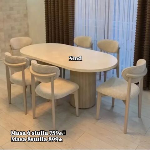 Oval formalı yemək masası dəsti — açıq bej tonlarda, müasir-minimalist — Bakı