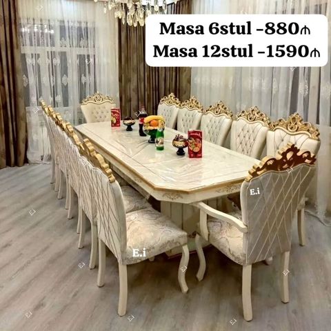 Klassik üslubda dəbdəbəli yemək dəsti - Seçimlər: - Masa + 6 stul — Bakı