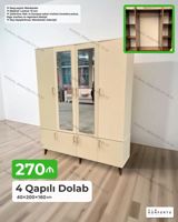 4 qapılı dolab – 40×200×160 sm - Material: 18 mm laminat - Rəng — Mebel