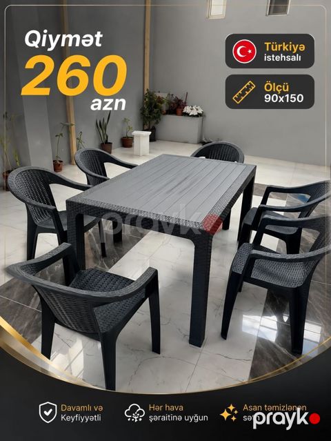 Türkiyə istehsalı bağ-balkon dəsti. - Tərkibi: 1 masa + 6 oturacaq