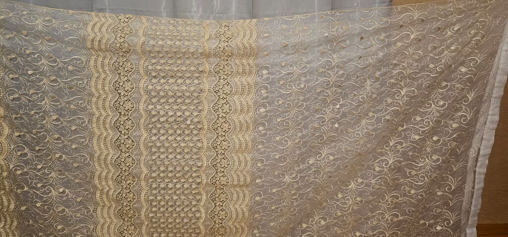 Zərif qızılı/bej tonlarında bəzəkli pərdə dəsti - Material: şəffaf — Mallar, Masazır (2)