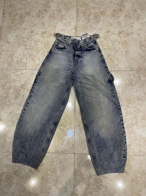 Geniş kəsimli uşaq cins şalvarı - Rəng: tünd boz/acid wash efekti — Sumqayıt