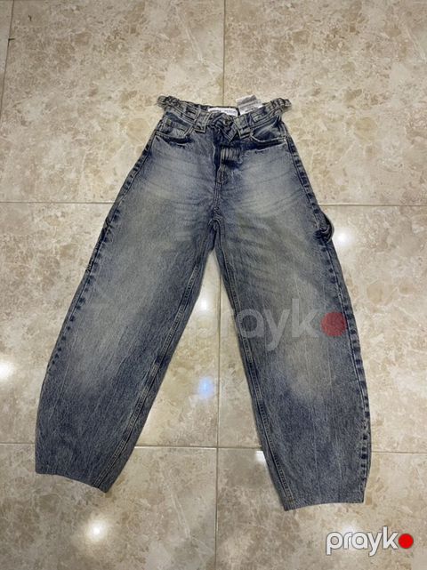 Geniş kəsimli uşaq cins şalvarı - Rəng: tünd boz/acid wash efekti — Sumqayıt