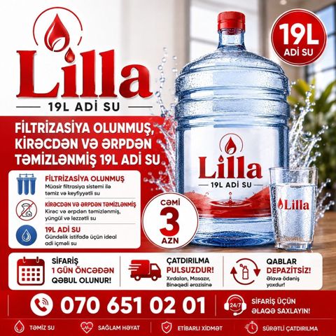 Lilla – 19L adi su - Filtrasiya olunmuş: Müasir filtrasiya sistemi — Xırdalan