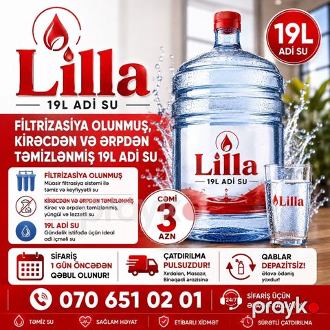 Lilla – 19L adi su - Filtrasiya olunmuş: Müasir filtrasiya sistemi — Xırdalan