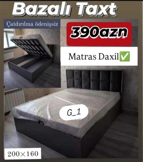 Bazalı taxt – 200×160 sm ölçüdə. Xüsusiyyətlər: - Altı bazalı, geniş — Bakı