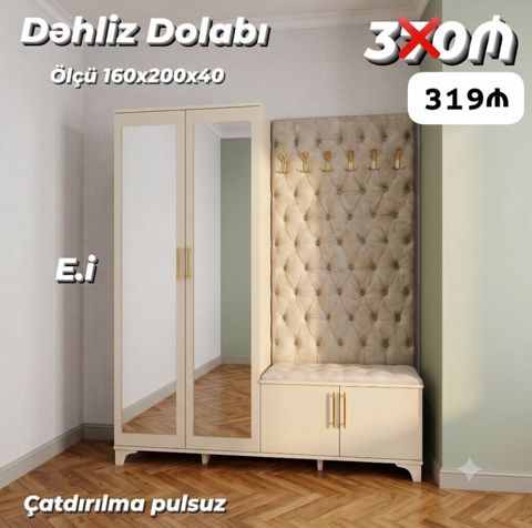 Dəhliz dolabı – ölçü 160×200×40 sm. Geniş şkaf bölməsi güzgülü — Mehdiabad