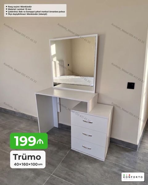 Trümo – 40×160×100 sm Ağ rəngli, minimal dizaynlı trümo: - Geniş — Bakı