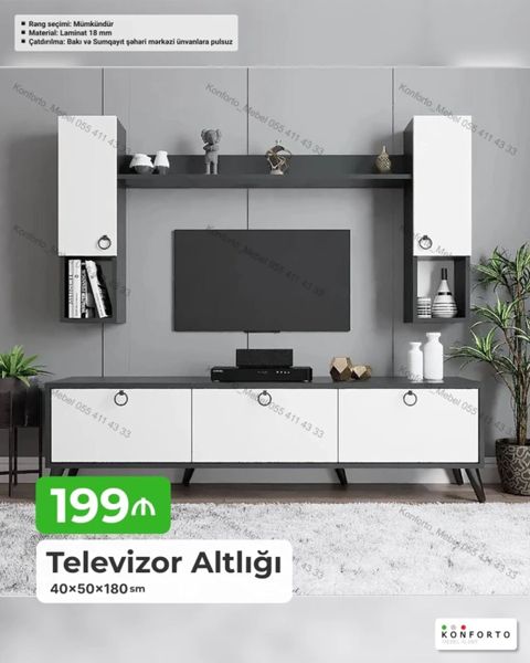 Televizor altlığı və asma dolab dəsti Ölçülər: 40 50 180 sm — Bakı