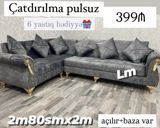 Künc divan – L formalı, açılır mexanizmli və bazalı model. Ölçü: 2 m — Mebel