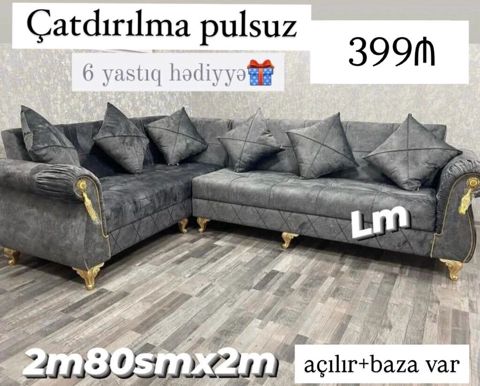 Künc divan – L formalı, açılır mexanizmli və bazalı model. Ölçü: 2 m — Mehdiabad