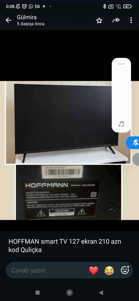 Hoffmann Smart TV - Ekran ölçüsü: 127 sm (50") - Model: LED-43E3400 — Gəncə