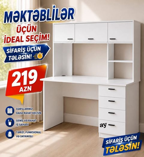 Şagirdlər üçün ideal seçim – çoxfunksiyalı iş masası - Geniş və rahat — Digah