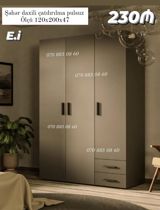 3 qapılı paltar dolabı - Ölçü: 120 x 200 x 47 sm - Rəng: tünd boz — Mebel