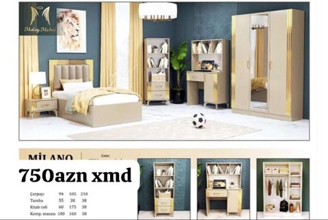Milano gənc otağı mebel dəsti Dəst tərkibi və ölçülər (en x hündürlük — Bakı
