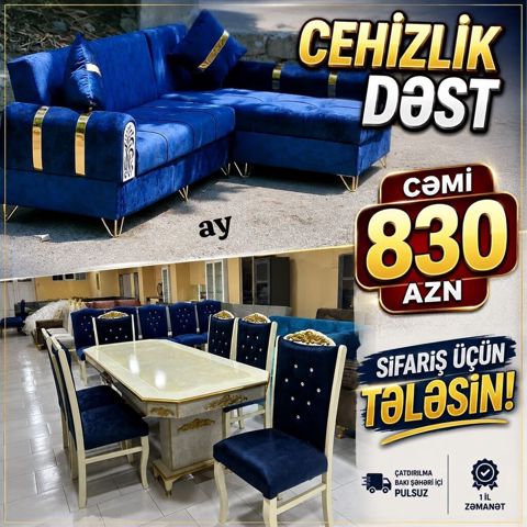 Cehizlik mebel dəsti Tərkibi: - Künc divan: məxməri toxumalı, tünd — Bakı