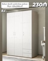 Ağ rəngli 3 qapılı paltar dolabı - Ölçü: 120×200×47 sm - Material — Mebel