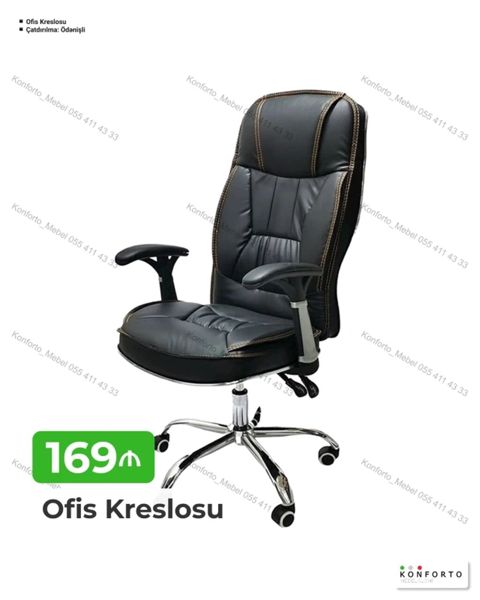 Ofis kreslosu - Rəng: qara - Yumşaq yastıqlı oturacaq və bel dəstəyi — Bakı