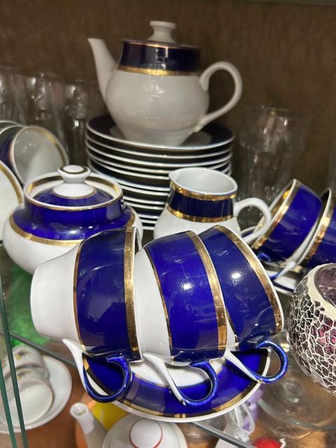 Çay dəsti, rəng - Göy, Farfor — Bakı